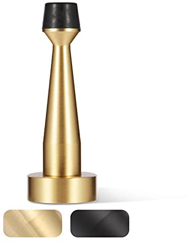 Solid Brass Door Stop, Heavy Duty Decorative Door Stopper with Rubber Tip Bumper for Wall and Door Protection Sound Dampening, 3.2 Inch Brushed Gold Finished