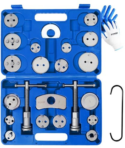 ATPEAM Utensili a compressione per pinza freno, pinza freno, utensile compressore, 24 pezzi, strumento di compressione universale pinza freno, alloggiamento blu
