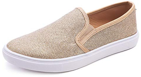 Feversole Women's Fashion Slip-On Trainer Casual Flat Loafers Skater Pumps Trainers Sneakers Shiny Lurex Shoes Size 3.5-7