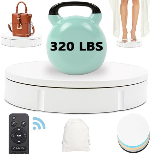 Prolee Rotating Display Stand 350lbs Capacity, 360 Degree Rotating Turntable 12 Inch, Turntable for Photography, Automatic Remote Control Display Platform with 5 Colour Surface Covers and Carry Bag