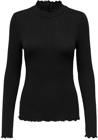 JDY Women's JDYFRANSISKA L/S Rib TOP JRS NOOS Long Sleeve Top, Black, XL