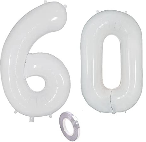 Weiß Luftballons Zahl 60. Geburtstag deko frau mann,Zahlen Ballon 60 Geburtstag deko, 40 Zoll Weiß Heliumballon 60 jahre Geburtstagsdeko frauen männer Aufblasbar Helium Folienballon 60 Weiß(60)