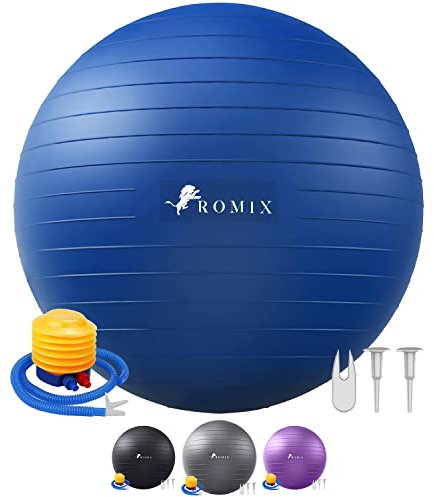 ROMIX Gymnastikball, 65cm Anti-Burst Sitzball mit Luft-Pumpe für Balance und Stabilität, Einfach Aufblasbarer Pilates Ball für Yoga Übung, Fitnessball für Physiotherapie Schwangerschaft - Blau