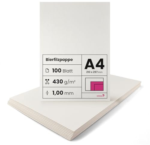 Netuno 100 Blatt Bastel-Pappe Creme-Weiß DIN A4 210x 297 mm 1,00 mm 430g Holzpappe zum Basteln Bierdeckel Bierfilze selbst gestalten Finnpappe basteln Buchbinderpappe Fotoalben Passepartouts