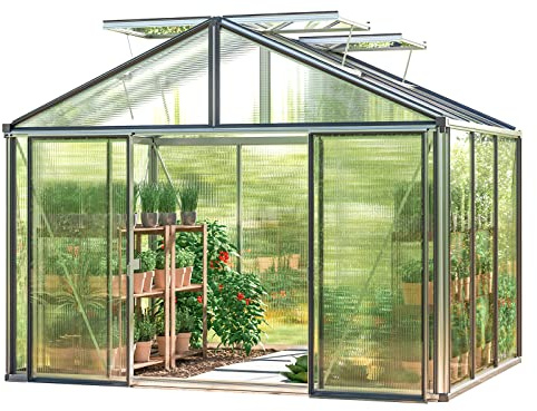 GFP Gewächshaus Asteria 21 Premium 311x235 cm mit integriertem Fundament 16 mm Doppelstegplatten, Farbe Aluminium Natur