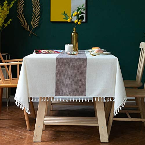 MFLASMF Tischdecke aus Spitze, Baumwolle und Leinen, gestreift, einfach, quadratisch, Tischset, Couchtisch, Tischdecke, Vinyl, weiß, Tischdecke, Dschungel-Tischdecke, Jacquard-Tischdecke,