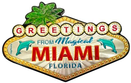 World By Shotglass Miami Florida Greetings Schild Folienmagnet 10,8 x 7 x 0,3 cm