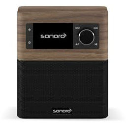 sonoro Stream Internetradio mit Bluetooth & DAB Plus (UKW/FM, WLAN, Spotify, Amazon, Deezer, App, spritzwassergeschützt) Küchenradio Walnuss/Schwarz