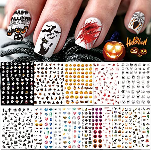 ATYDKUG 18 Blätter Halloween Selbstklebend Nagelsticker Herbst, Nagelaufkleber Nagelkunst für Frauen Mädchen Kinder Dekoration, Nail Art Stickers Nageldesign Nageltattoos 1000+ Stück