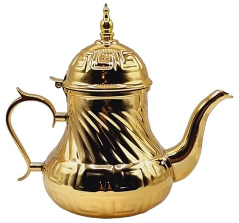 Teiera araba realizzata in acciaio inox- Teiera a induzione con filtro integrato e manico autentico tradizionale modello inciso con design classico arabo 48oz