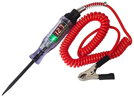 Schaltungsprüfstift für PKW/LKW, 3–24 V Digitaler LED-Spannungsprüfer, Auto Schaltung Teststift, Stromprüfer mit Prüflampe Krokodilklemme, Phasenprüfer misst Spannung, Kapazität (Rot)