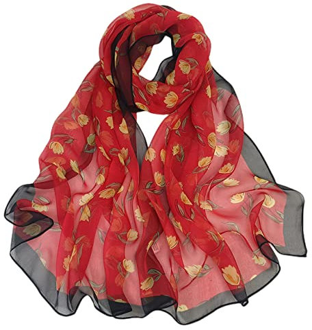 FAIRYGATE Schal Rot Damen Seidentuch Haare Halstuch Sheer Chiffon Tücher Und Wraps für Abendkleider Leichter Weicher Schal für Hochzeit Braut Schultertuch Seidenschal Damen 64008