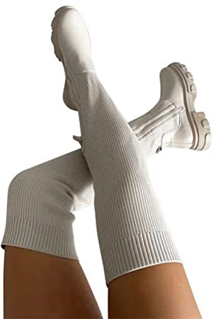 ticticlily Stivali da Donna sopra al Ginocchio Stivali Alti Stivali Invernali Camoscio Calda Stivali Lunghi Moda con Plateau A Beige 40 EU