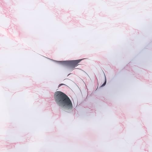 Arthome Rosa Klebefolie Marmor Folie 44cmx10m Abziehen und Aufkleben Tapete Selbstklebende Vinyl Dekorative Folie für Möbel Schreibtisch,Küche Arbeitsplatte, Regal Liner Cover Oberflächen