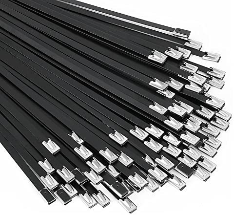 JUJNE Fascette stringicavo in metallo nero 100 pezzi 11,8 304 in acciaio con rivestimento epossidico per macchinari, veicoli, fattorie, cavi