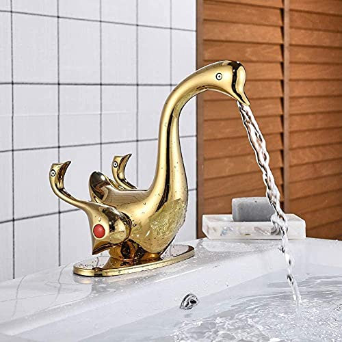 Wasserhahn-Waschtisch-Mischbatterie Gold/Chrom-Waschtisch-Hahn-Badezimmer-Armaturen Zweihand-Badezimmer-Warm- und Kaltwasser-Mischer