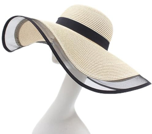 1Pcs Femmes Chapeaux de Soleil Chapeau de Paille Pliable Chapeau de Soleil Large Bord Mesh Plage Voyage Chapeau de Paille Enroulable, Chapeau de Soleil Headwear UV Protection Chapeau