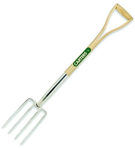 Carters - Stainless Steel Border Fork x Ash Wood YD Handle - Stainless Steel Garden Border Fork - Durable & Rust-Resistant - Ash Wood YD Handle for Comfortable Grip - for Gardening & Landscaping