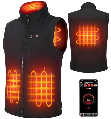 KEMIMOTO Gilet Chauffant avec Télécommande App, Veste Chauffante Homme et Femme avec Batterie 10000mAh, Vetement Chauffant avec 4 Zones de Chauffage pour Moto, Pêche, Ski