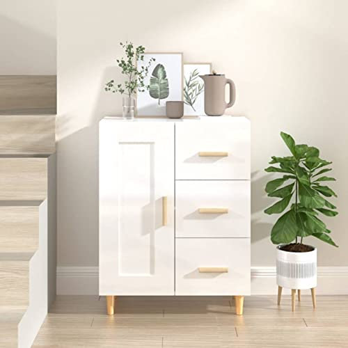 Homgoday Sideboard 69.5 x 34 x 90 cm in Gloss White Multilayer Wood, Wardrobe Shelves, Indoor Cabinet, Garden Furniture, Broom Holder for Indoor Bathroom, Home