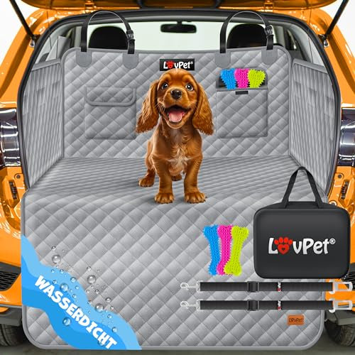 Lovpet Kofferraumschutz mit Seiten- und Ladekantenschutz Hundedecke für Auto-Rückbank mit Sichtfenster & Zubehör Hunde-Autodecke Premium - Wasserdicht Kratzfest & Universal einsetzbar Grau