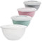 2friends Lot de 4 saladiers avec couvercle 5 l – Saladier polyvalent et saladier mélangeur, polypropylène sans BPA, couleurs tendance mixtes : gris clair, rose pastel, vert, transparent, Ø 28 cm,