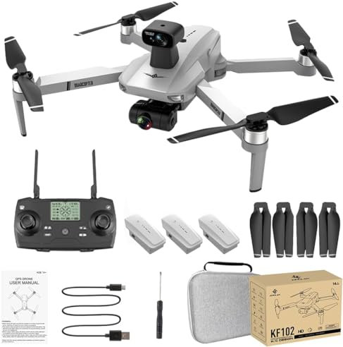 SJRC KF102 GPS-Drohne mit 2-Achsen-Gimbal-4K-HD-Kamera, Easy RC Quadcopter für Erwachsene, 21 Minuten Flugzeit, bürstenloser Motor, automatische Heimkehr, Follow Me (3 Batterie)