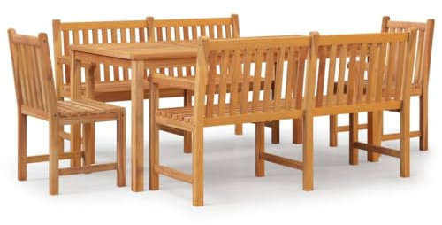 5-TLG. Gartenmöbel Set Stühle mit Tisch, Garten Sitzgruppe für 4 Personen, Essgruppe Sitzgarnitur Gartengarnitur Garten Loungemöbel für Terrasse und Balkon, Massivholz Teak