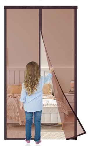 Zanzariera Magnetica Porta 120x260cm,Tenda Zanzariera con Magneti,Protezione Antizanzare per Porte e Finestre,Traspirante,Facile Installazione e Rimozione,Chiusura Automatica,Marrone