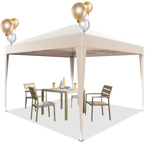 Devoko Pavillon,Pavillon 3x3 Wasserdicht Stabil Winterfest 3-fache Höhenverstellung,Faltpavillon UV Schutz 50+,Pavillons Faltbar mit Tragetasche,Für Garten Outdoor Camping,Beige