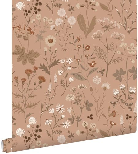 papier peint fleurs des champs marron terracotta 0.53 x 10.05 m - ESTAhome