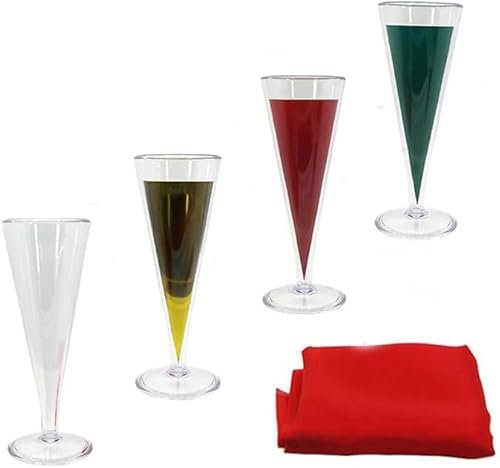 Flüssige Farbwechsel, magische Requisiten, Glas, Farbwechsel, Chamäleon, Champagner, Zaubertricks, Bühne, Nahaufnahme, Gimmick Illusion