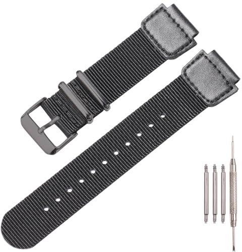 Militär Nylonarmband Kompatibel mit Casio AE1200WH AE-1500 W-218H SGW-300 500 Herren Edelstahlring Ersatz Uhrenarmband (Black Blackbuckle)