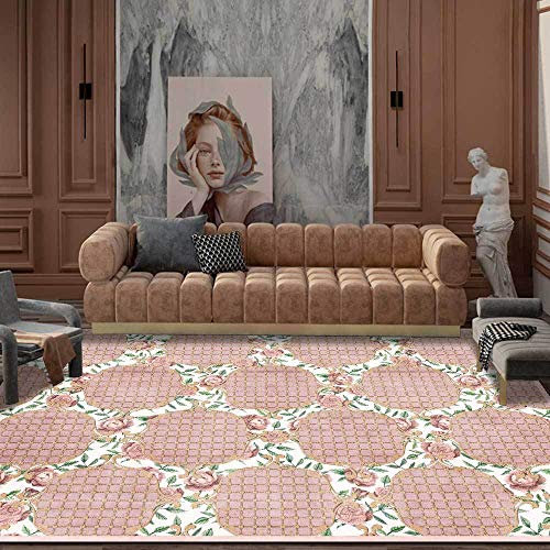 juofbwas Bedroom Area Rugs Anti Slip Soft Washable Rug Indoor Door Mat Kitchen Bathroom Dining Room Rug Fashion pink green plants and flowers 80 x 120 cm