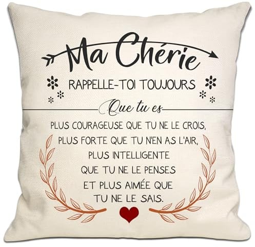 Bommex Rappelle-toi Toujours Que tu ES Plus courageuse Que tu ne Le Crois Housse de Coussin pour Ma Chère Femme Petite Amie Cadeau pour Elle Anniversaire Saint-Valentin Cadeau de Noël (ma chère-1)