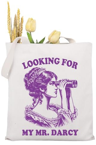 KUIYAI Vintage Retro Literary Tote Bag For Book Lover, Bookish Merchandise, Booknerd Gift, Reading Lover Gift (my mr darcyUK)