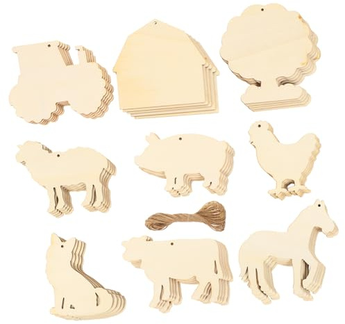 NUOBESTY 45Stücke Unlackierte Holzscheiben für Bastelprojekte Bauernhof-thema DIY Holzstücke Leere Holzplatten für Malerei und Kreative Kinderprojekte