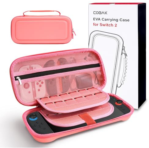 CoBak Étui de Transport Grande Capacité pour Nintendo Switch 2 (2025), Pochette de Voyage Ultra-Mince en EVA Premium avec 24 Cartouches de Jeu, Protège-Écran, Sac de Rangement pour Accessoires, Rose