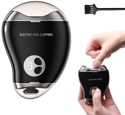Electric Nail Clipper with Light & Brushes - 2 in 1 Nail Scissors & Trimmer - 3-Speed LCD Digital Display for Adults, Seniors & Babies