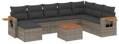 HETFTJN Eckbank Mit Tisch Gartenmöbel Set Lounge Möbel Outdoor Balkonmöbel Kleiner Balkon - 9-TLG. Garten-Sofagarnitur mit Kissen Grau Poly Rattan für Restaurant Terrasse Garten Balkon