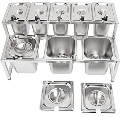 Pizza Topping Station, Toppings Containers With Lids Food Prep Station With Food Grade Stainless Steel Detachable Polished 0.7mm Thickness for Wedding Kitchen Office Cafe (Type 9