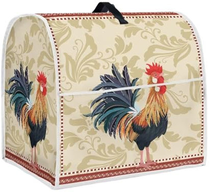 Annejudy Abdeckung für Küchenhelfer mit Huhn-Hahn-Muster, Abdeckung für Küchenmaschine mit Griff oben und Tasche, Staubschutzabdeckungen für Küchengeräte, Standmixer oder Kaffeemaschine, Abdeckung