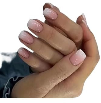 Glossy Ombre French Square Press-On Nails, 24 Pieces, Short Length wiyh Glue Tabs