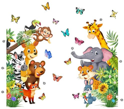 Purekay Fenstersticker Wiederverwendbar Glasaufkleber Fensterdeko Elefant Giraffe Tiger Kaninchen Zebra Fuchs Fensterbilder Kinderzimmer Waldtiere Fensteraufkleber Kinder Tiere Fenster Abziehbilder