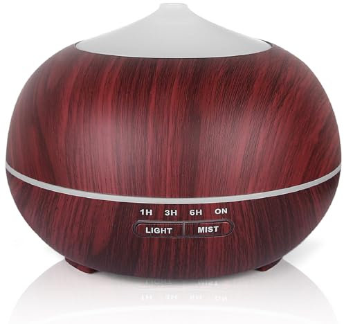 Aroma Diffuser für Ätherische Öle Luftbefeuchter: 400ml Holzmaserung Ultraschall Duft Diffusor für Schlafzimmer, Wohnung, Büro, Yoga - Aromatherapie (Braun)