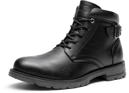 Bruno Marc Herren Motorrad Stiefeletten mit Schnalle | Modische Herren Biker Stiefeletten mit Knöchelschnalle, gepolstertem Kragen und TPR-Sohle für Alltag & Freizeit.