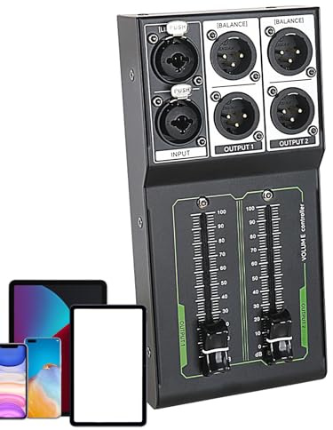 Monitor-Lautstärkeregler – passive Lautstärkeregler, professioneller Lautstärkeregler, 1 Eingang, 2 Ausgänge | Präzise Audiosteuerung, Anpassung der Verluste, Fader 70 mm, Mund