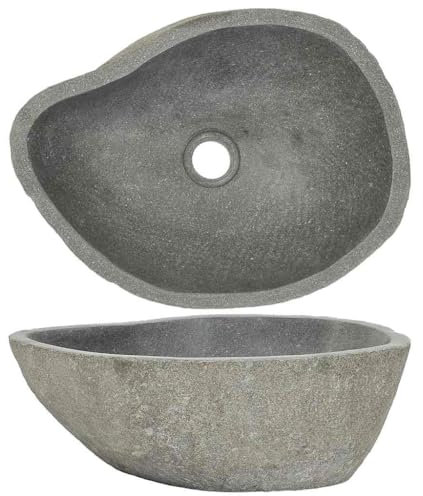 Grghtfu Waschbecken Flussstein Naturstein Aufsatzwaschbecken Waschschale Waschtisch Handwaschbecken Bad Waschplatz Badezimmer Oval (37-46 cm)