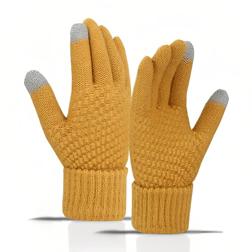 YOUXISC Ein Paar gestrickte Touchscreen-Handschuhe, wärmende Unisex-Winterhandschuhe mit Verstärkung für Outdoor-Aktivitäten, Reiten & Alltag