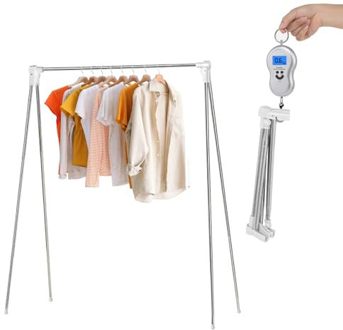 MIUUIPI Kleiderständer Klappbar Tragbarer, Stabil Ausziehbarer Kleiderstänge, Edelstahl Faltbarer Kleiderbügel für Reisen, Camping, Wandern, Wäsche zu Hause, Keine Notwendigkeit Installieren, Weiß
